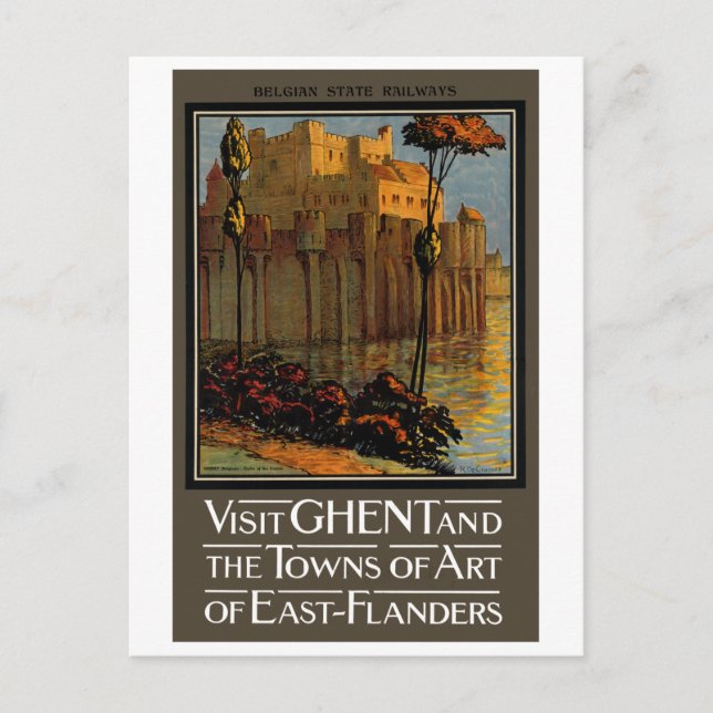 Cartão Postal Vintage Visite o Poster Gent (Frente)