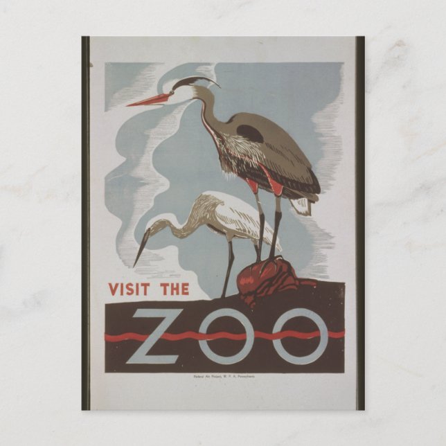 Cartão Postal Vintage Visite o Zoo (Frente)