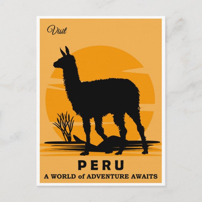 Cartão Postal Vintage Visite Peru Llama Viagem (Frente)