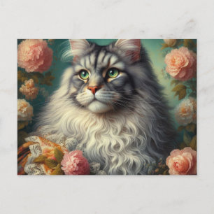 Cartão Postal Vintage Vitoriian Silver Maine Coon Cat