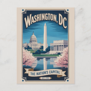 Cartão Postal Vintage Washington DC A Capital Nacional Retro