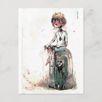 Cartão Postal Vintage Watercolor Boy e Cage