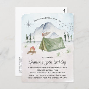 Cartão Postal Vintage Watercolor Camping Festa de aniversário