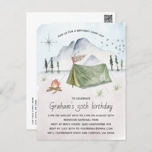 Cartão Postal Vintage Watercolor Camping Festa de aniversário