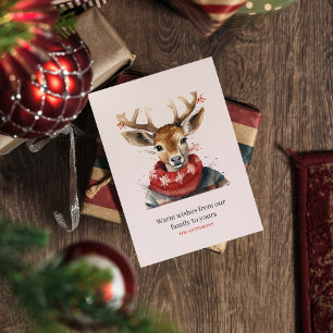Cartão Postal Vintage Watercolor Deer &. Feliz Natal