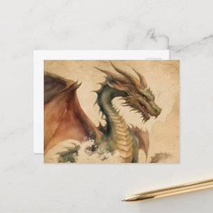 Cartão Postal Vintage Watercolor Dragon