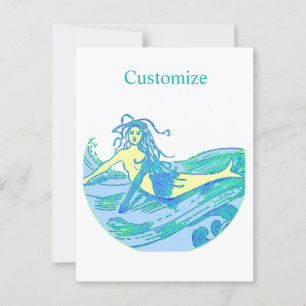 Cartão Postal Vintage Waverding Mermaid Thunder_Cove