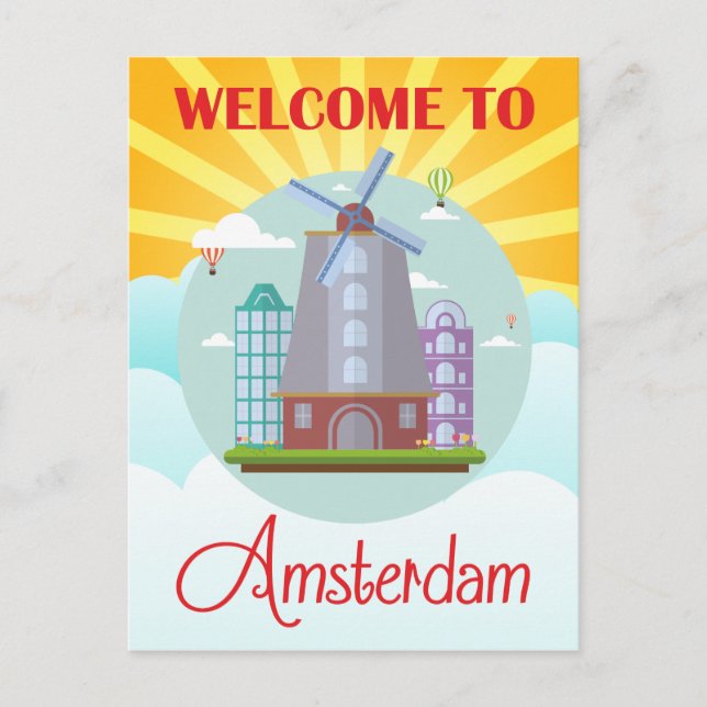 Cartão Postal Vintage Welcome to Amsterdam Holland Viagem (Frente)