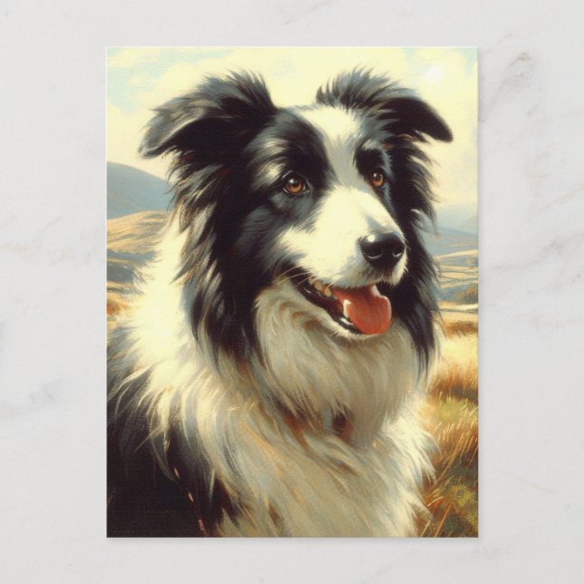Cartão Postal Vintage Welsh Sheepdog Painting (Frente)