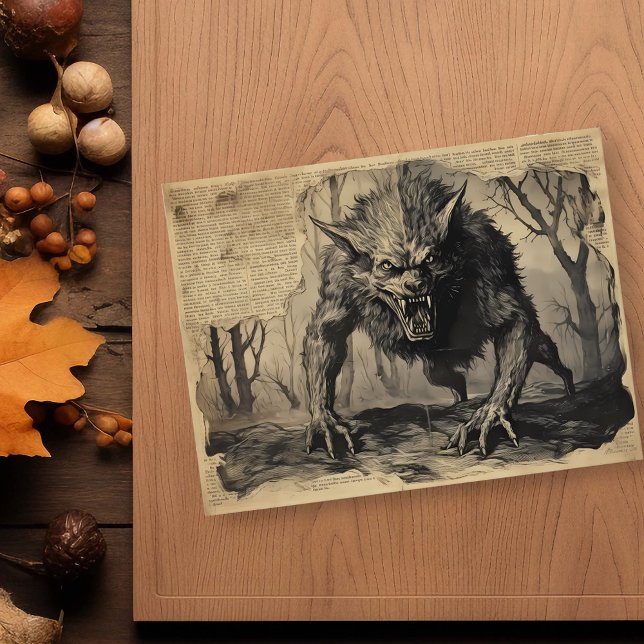 Cartão Postal Vintage Werewolf Halloween Decoupage (Criador carregado)