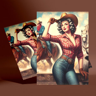 Cartão Postal Vintage Western Cowgirl
