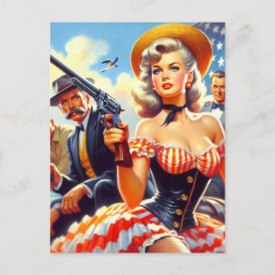 Cartão Postal Vintage Western Pulp Girl