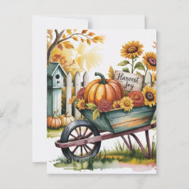 Cartão Postal Vintage Whimsical Wheelbarrow of Fall Harvest,