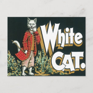 Cartão Postal Vintage White Cat Cigarro Art
