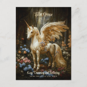 Cartão Postal Vintage White Pegasus Unicorn Floral Fantasy Art