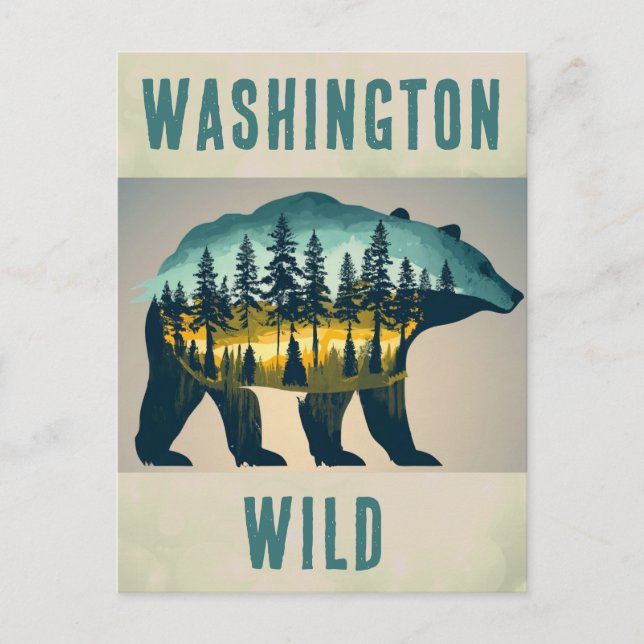 Cartão Postal Vintage Wild Washington Bear Viagem (Frente)
