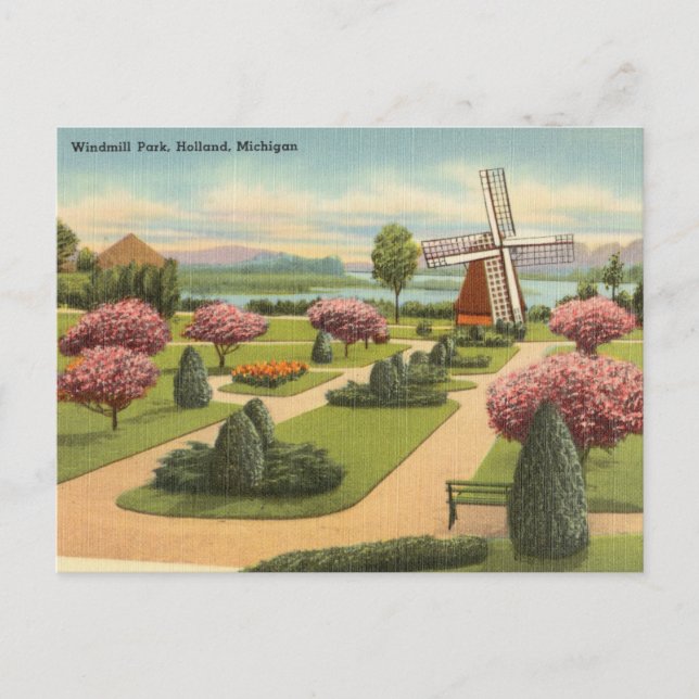 Cartão Postal Vintage, Windmill Park, Holland, Michigan (Frente)