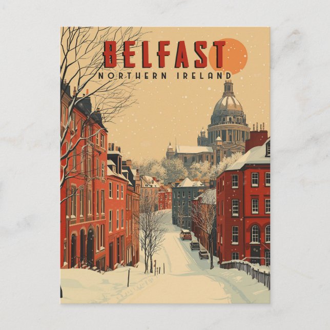 Cartão Postal Vintage Winter Belfast Viagem (Frente)