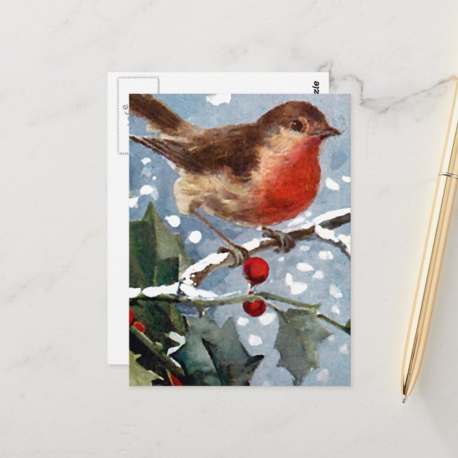 Cartão Postal Vintage Winter Bird (Frente/Verso In Situ)