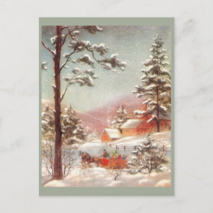 Cartão Postal Vintage Winter Country Cena
