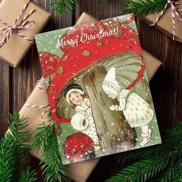Cartão Postal Vintage Winter Fairies no Natal de Mushroom