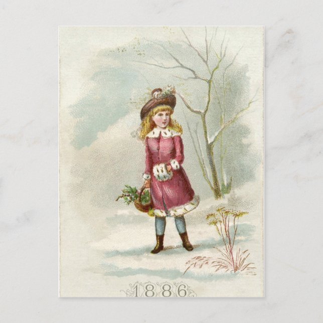 Cartão Postal Vintage Winter Girl (Frente)