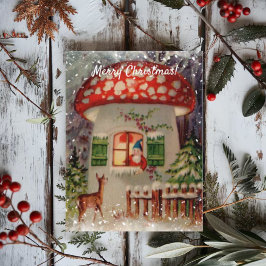 Cartão Postal Vintage Winter Gnomo no Natal de Mushroom