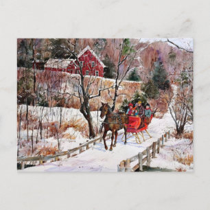 Cartão Postal Vintage Winter Horse and Sleigh
