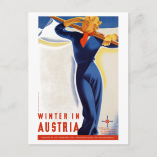 Cartão Postal Vintage Winter in Austria Ski Poster de viagens