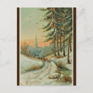 Cartão Postal Vintage Winter Sunset Trees and Church Christmas