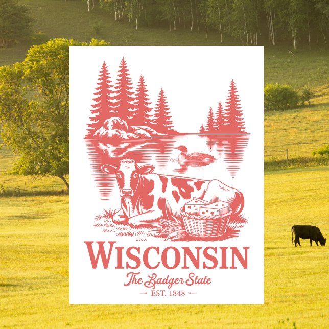 Cartão Postal Vintage Wisconsin Badger State Cow (Vintage Wisconsin Badger State Cow Postcard
)