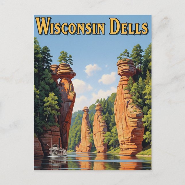 Cartão Postal Vintage Wisconsin Dells Viagem (Frente)