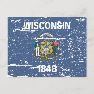 Cartão Postal Vintage WISCONSIN Flag