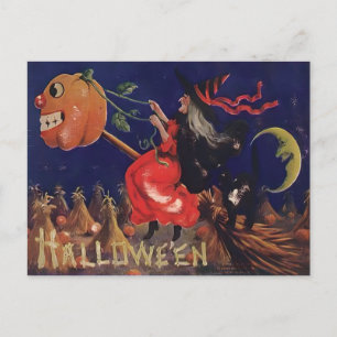 Cartão Postal Vintage Witch Halloween