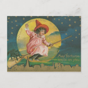 Cartão Postal Vintage Witch Halloween