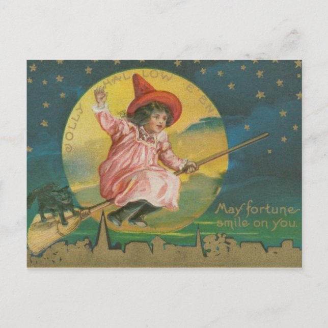 Cartão Postal Vintage Witch Halloween (Frente)