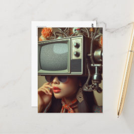 Cartão Postal Vintage Woman com uma TV na cabeça Steampunk