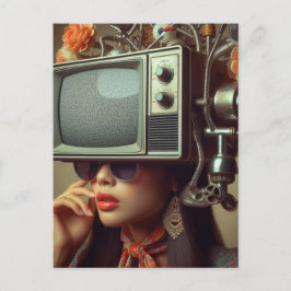 Cartão Postal Vintage Woman com uma TV na cabeça Steampunk