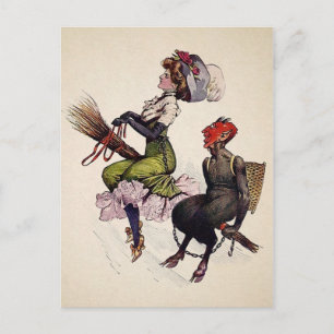 Cartão Postal Vintage Woman e Krampus