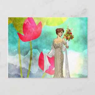 Cartão postal Vintage Woman Floral