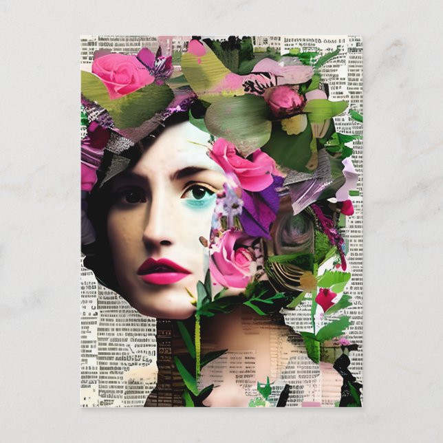 Cartão Postal Vintage Woman Paper Collage Art (Frente)