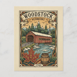 Cartão Postal Vintage Woodstock Vermont Travel