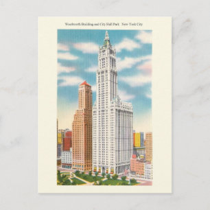 Cartão postal Vintage Woolworth Bldg e City Hall