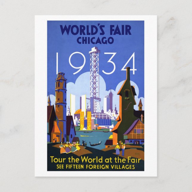 Cartão Postal Vintage Worlds Fair Chicago 1934 (Frente)