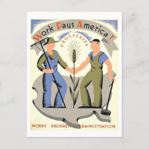 Cartão postal Vintage WPA Poster "Work Pays Americ