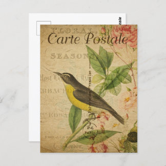 Cartão Postal Vintage Yellow Bird