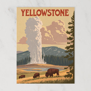 Cartão Postal Vintage Yellowstone: Antiga Erupção Fiel