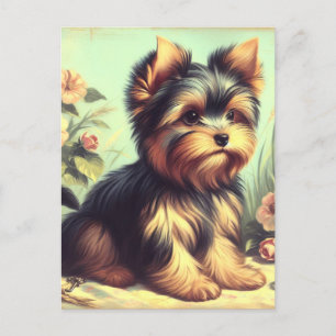 Cartão Postal Vintage Yorkshire Terrier Painting