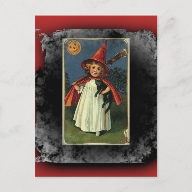 Cartão Postal Vintage Young Halloween Witch (Frente)