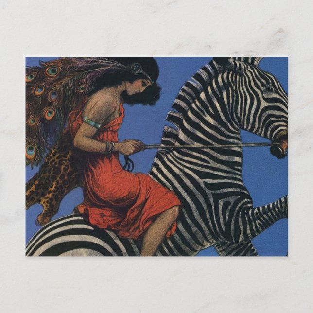 Cartão Postal Vintage Zebra Art Nouveau Mulher (Frente)